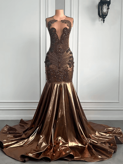 Luxury Mermaid Prom Dresses Black Girls Leather Gala Dress Formal