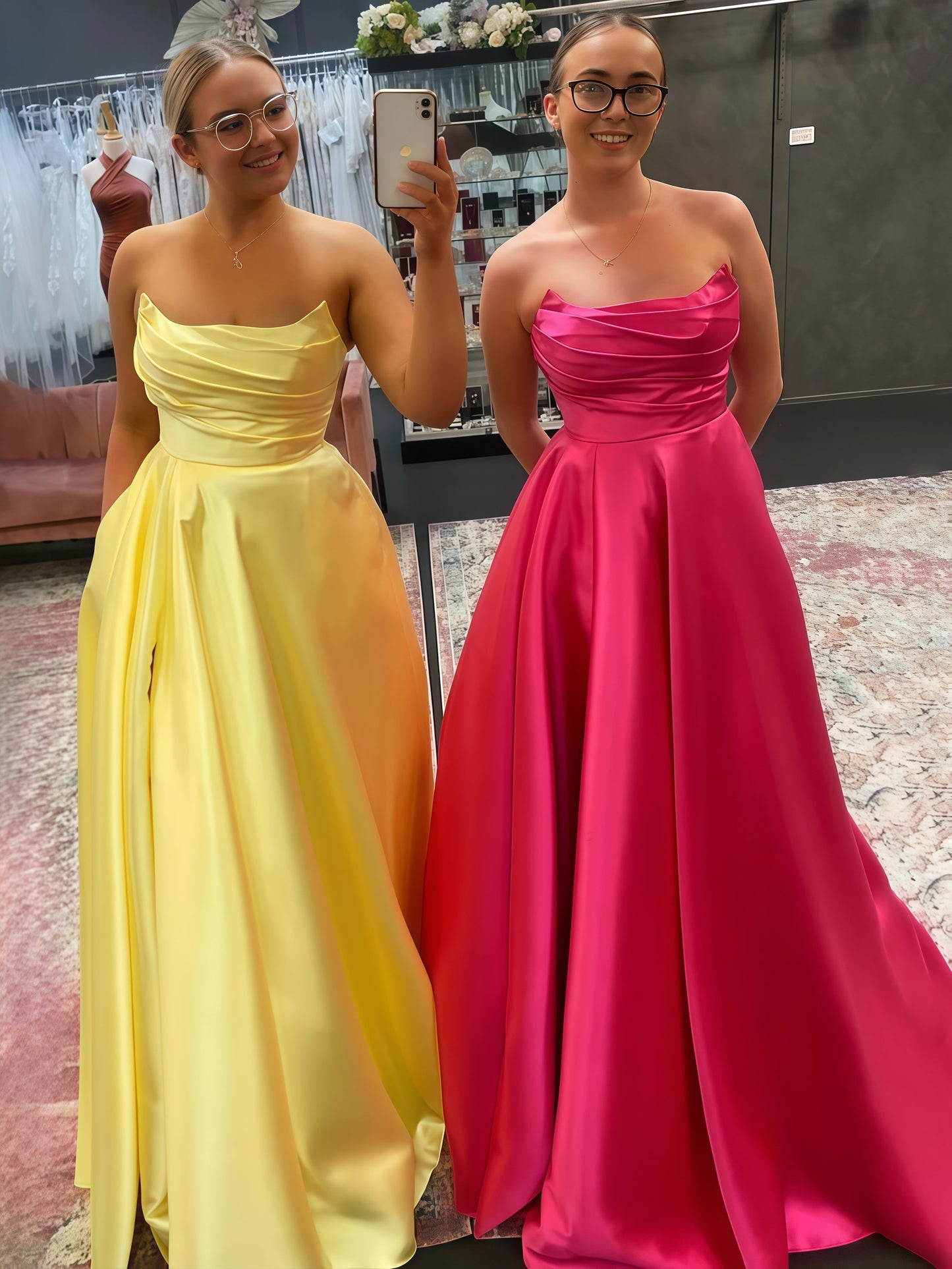 Strapless A-Line Pleated Evening Prom Dress