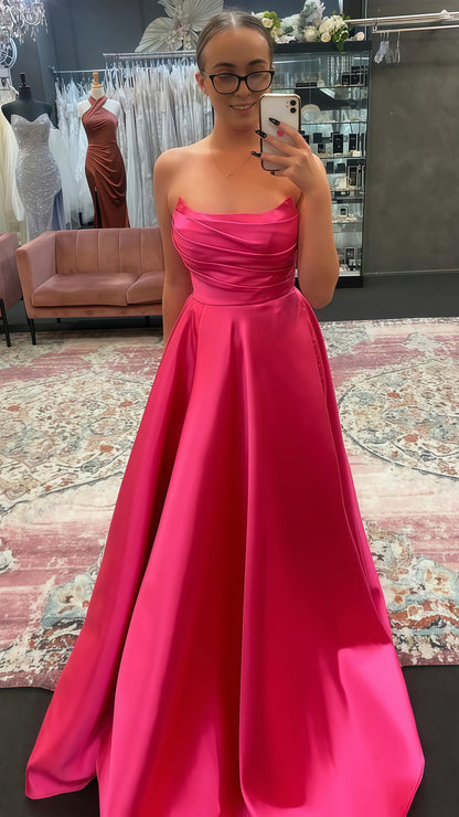 Strapless A-Line Pleated Evening Prom Dress