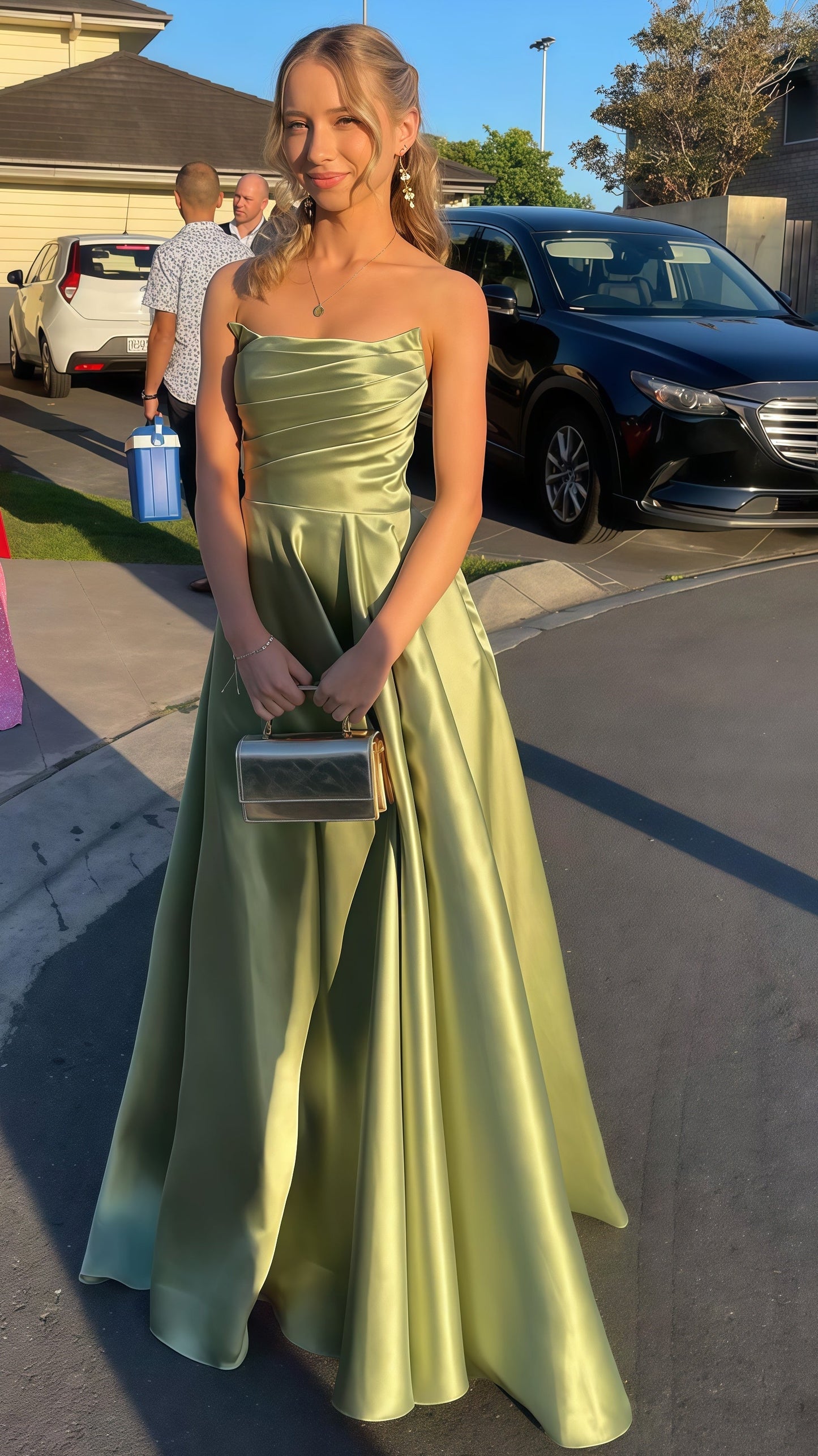 Strapless A-Line Pleated Evening Prom Dress