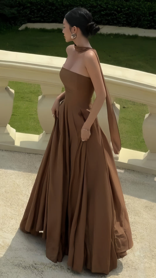 Strapless A-Line Long Prom Dress, Full Length Formal Gown