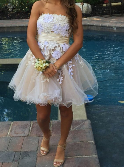 PM214,Strapless organza floral homecoming dresses mini prom dress