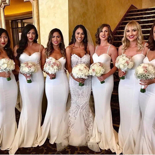 Spaghetti Straps White Mermaid Bridesmaid Dresses