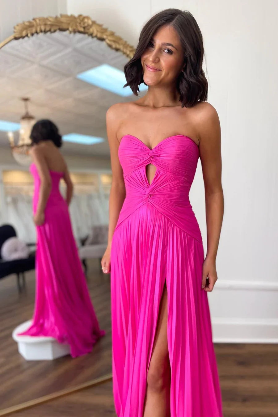 Sweetheart A-Line Chiffon Pleated Prom Dresses With Keyhole
