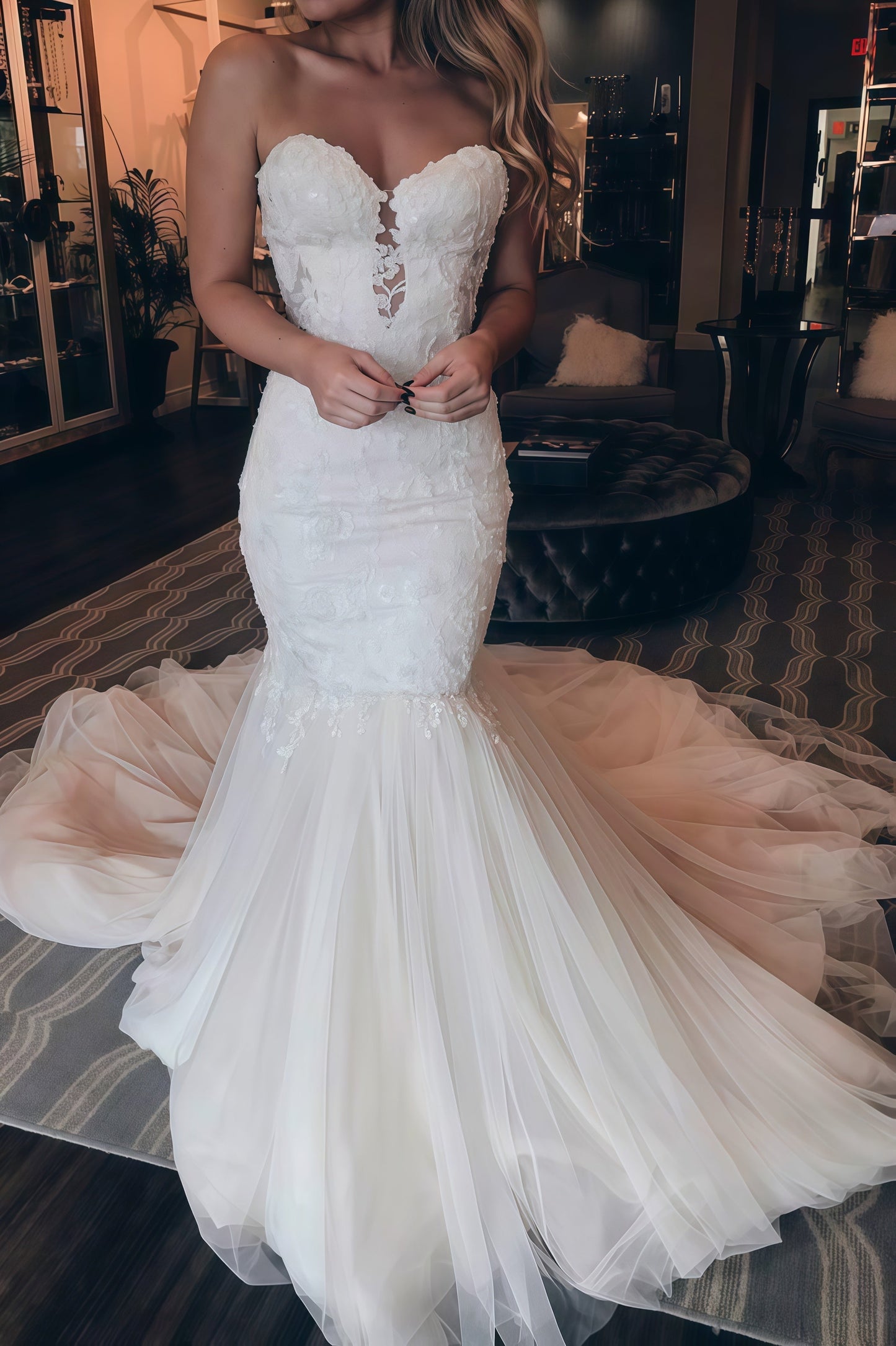 Sweetheart Lace Mermaid Wedding Dress With Tulle Train