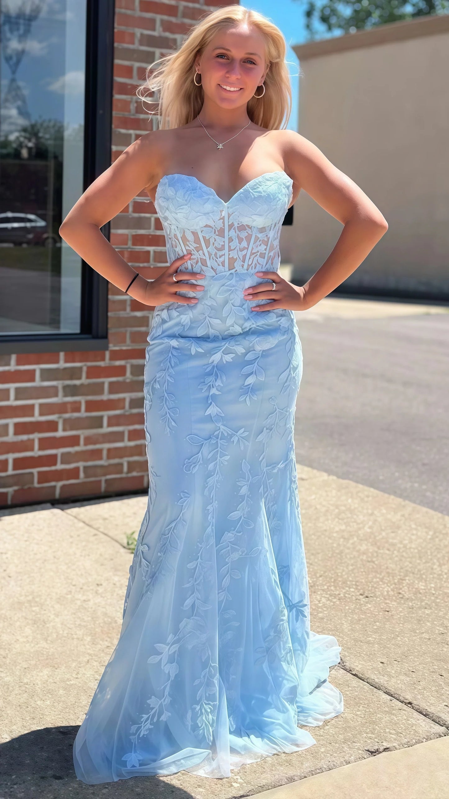 Sweetheart Sky Blue Mermaid Prom Dresses, Appliques Beaded Party Dress, Custom Prom Dresses