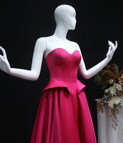 Hot Pink A Line Sweetheart Neck Satin Long Sweep Prom Dress Evening Dress SH2371
