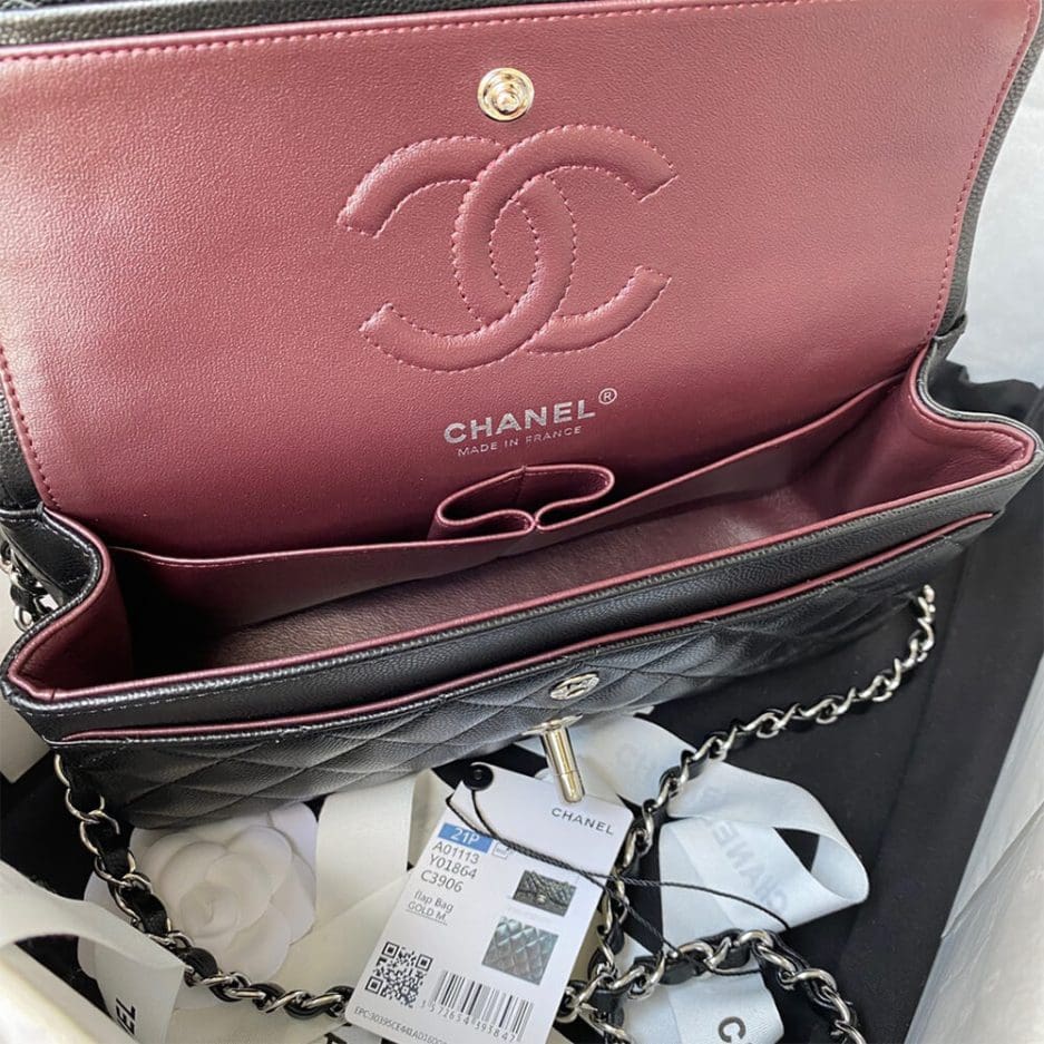 CHANEL SMALL CLASSIC HANDBAG Grained Calfskin & Silver Metal