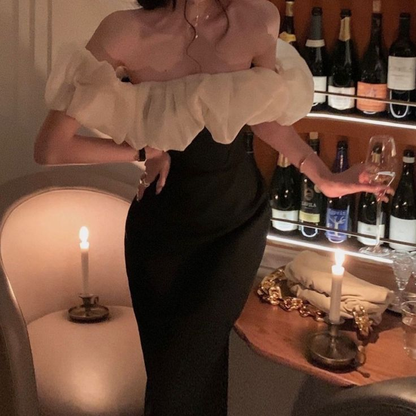 Off Shoulder Black Fashion Outfits Elegant Midi Bodycon Prom Dress  SH1220