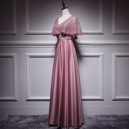 Simple A line Satin Pink Long Prom Dresses SH214