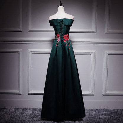 A line Dark Green Long Prom Dresses SH174