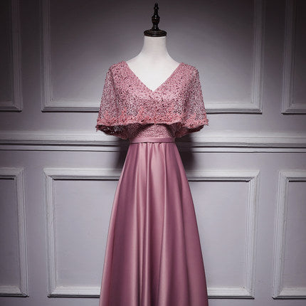 Simple A line Satin Pink Long Prom Dresses SH214