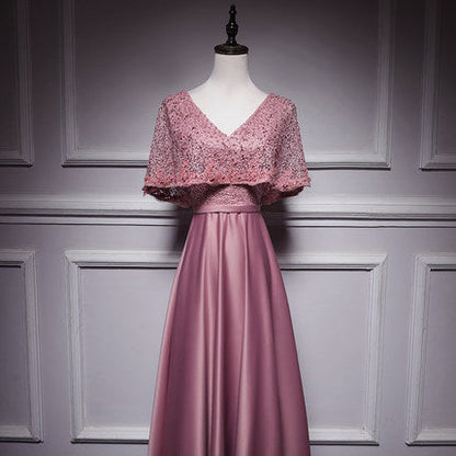 Simple A line Satin Pink Long Prom Dresses SH214