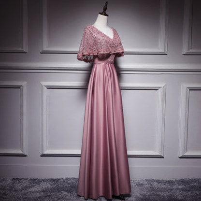 Simple A line Satin Pink Long Prom Dresses SH214