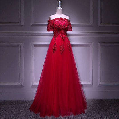 A line Red Long Prom Dresses SH177