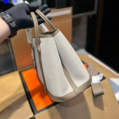 HERMES GARDEN PARTY 30 HANDBAG CANVAS ETOUPE 30CM