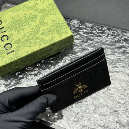 GUCCI ANIMALIER LEATHER CARD CASE BLACK 10CM 523685 DJ20T 1000