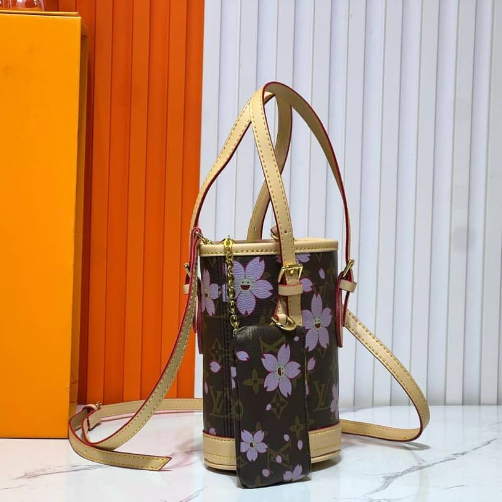 LOUIS VUITTON X MURAKAMI NANO BUCKET MONOGRAM CANVAS SAKURA BROWN 17CM M13417