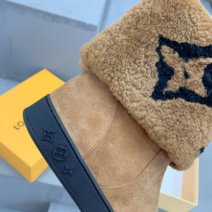 LOUIS VUITTON SNOWDROP FLAT ANKLE BOOT BROWN