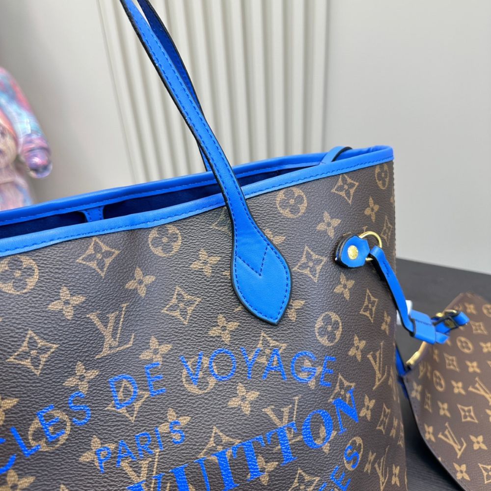 LOUIS VUITTON NEVERFULL MM BAG IKAT FLOWER MONOGRAM GRANBLUE BLUE 33CM M40938