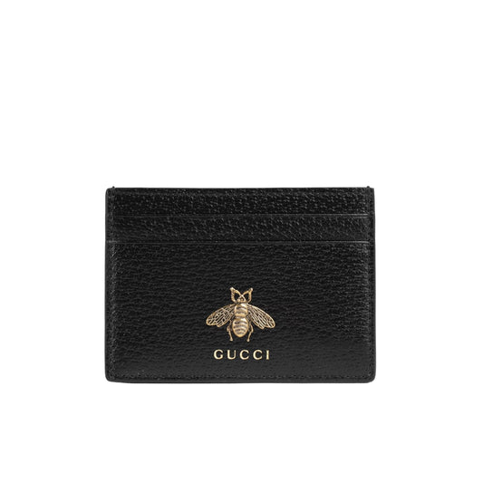 GUCCI ANIMALIER LEATHER CARD CASE BLACK 10CM 523685 DJ20T 1000