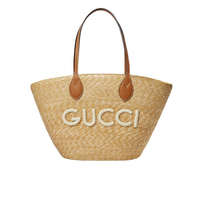 GUCCI MEDIUM STRAW TOTE WITH PATCH NATURAL 27CM ‎779530 9AAE9 9541