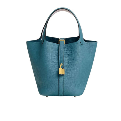 HERMES PICOTIN LOCK 18 BAG BLUE WITH GOLD 18CM