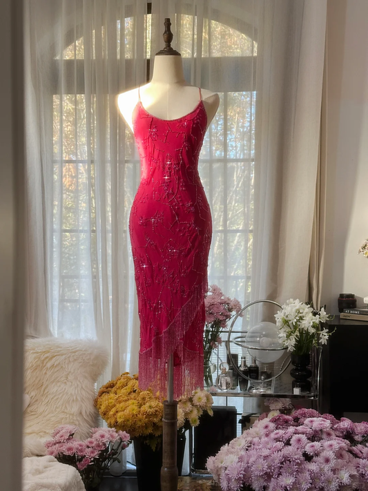 Sexy Sheath Spaghetti Strap Beaded Red Chiffon Short Homecoming Dress Birthday Dress SH2939