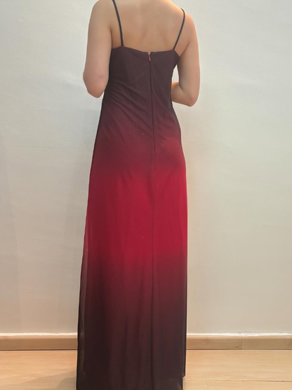 Vintage Sheath Straps Rhinestone Ombre Red Chiffon Prom Dress Evening Dress SH2234