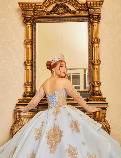 Champagne Sweetheart Neck Corset Rhinestone Tulle Ball Gown Sweet 16 Dress Quinceanera Dress SH2126