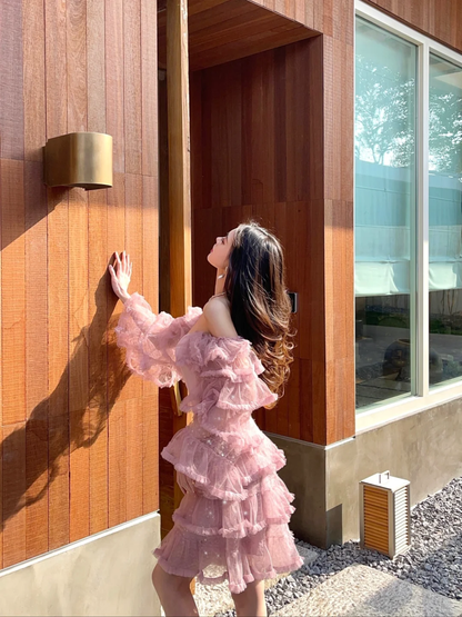 Gentle Purple A Line Long Sleeve Layered Tulle Homecoming Dress Birthday Dress Outfits SH3640