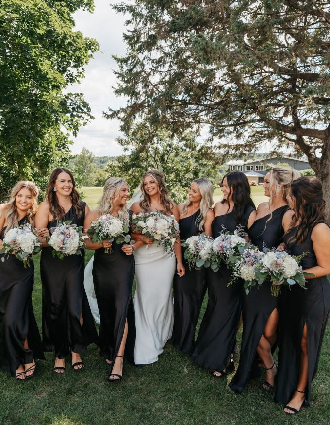 Pretty Sheath One Shoulder Black Satin Bridesmaid Dress Evening Dress with Slit SH3206