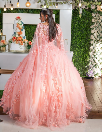 Pink Sweetheart Neck Corset 3D Flower Tulle Ball Gown Sweet 16 Dress Quinceanera Dress SH2162