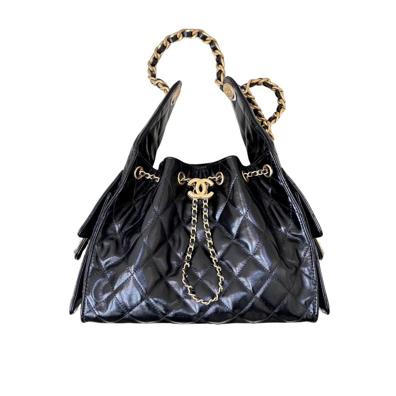 CHANEL 25 SMALL HANDBAG GRAINED AND GOLD TONE METAL BLACK 34CM AS5293 B20304 94305