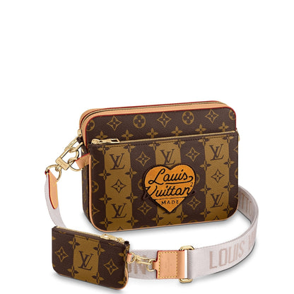 LOUIS VUITTON TRIO MESSENGER BAG MONOGRAM STRIPES BROWN 25CM M45965