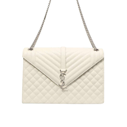 SAINT LAURENT GRAIN DE POUDRE MATELASSE CHEVRON LARGE TRIQUILT MONOGRAM SATCHEL WHITE 30CM ARS4381340717