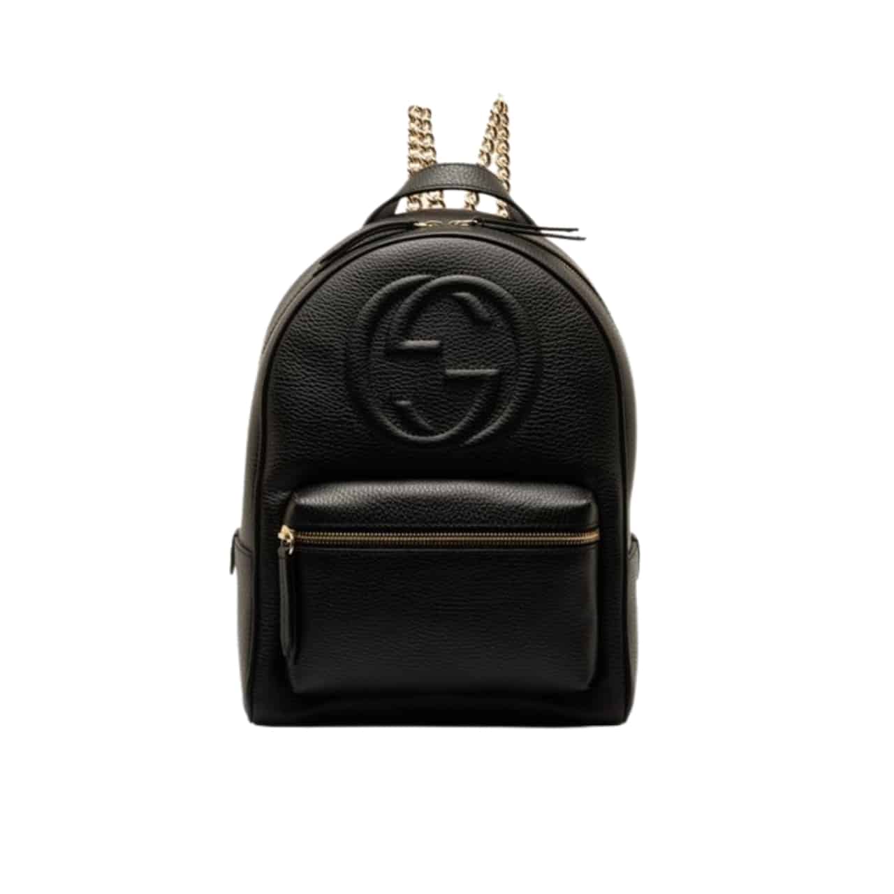 GUCCI SOHO CHAIN LEATHER BACKPACK BLACK 31CM