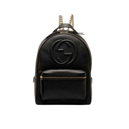 GUCCI SOHO CHAIN LEATHER BACKPACK BLACK 31CM