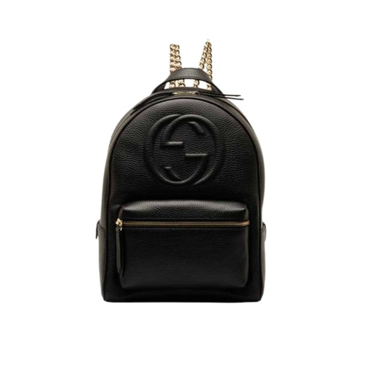 GUCCI SOHO CHAIN LEATHER BACKPACK BLACK 31CM