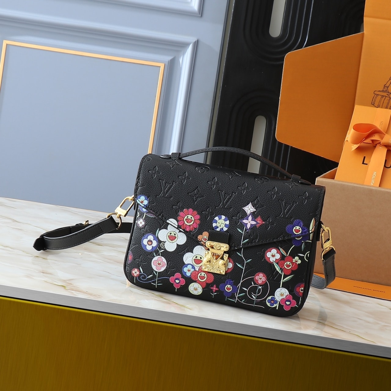 LOUIS VUITTON X TAKASHI MURAKAMI POCHETTE MÉTIS BAG BLACK 25CM M41487