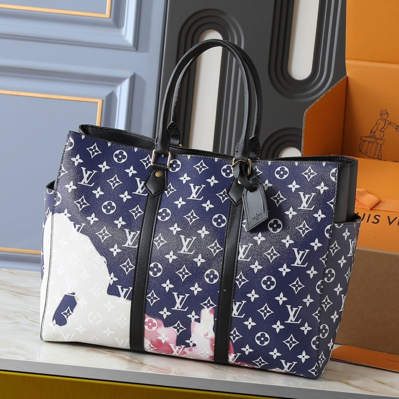 LOUIS VUITTON MONOGRAM TOTE SAC FLAT DARK BLUE 44CM