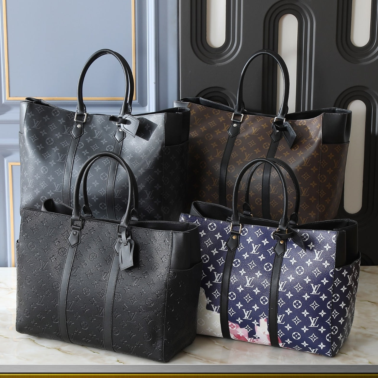 LOUIS VUITTON MONOGRAM TOTE SAC FLAT DARK BLUE 44CM