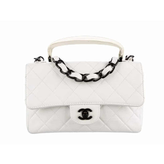 CHANEL VINTAGE SMALL CLASSIC FLAP BAG WHITE 20CM