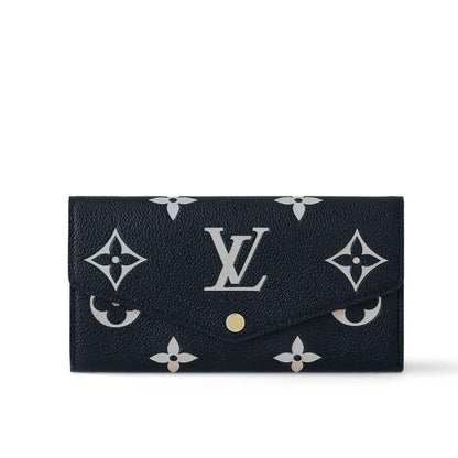 LOUIS VUITTON SARAH WALLET BICOLOR MONOGRAM EMPREINTE BLACK AND BEIGE 19CM M80496