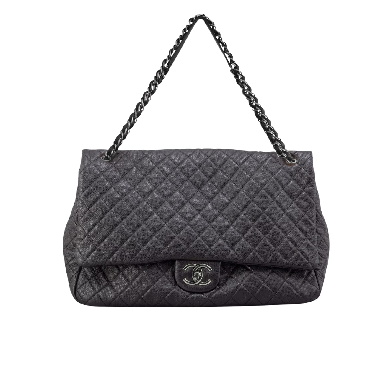 CHANEL XXL AIRLINE CLASSIC TRAVEL FLAP BAG CAVIAR LEATHER BLACK SILVER HARDWARE 46CM