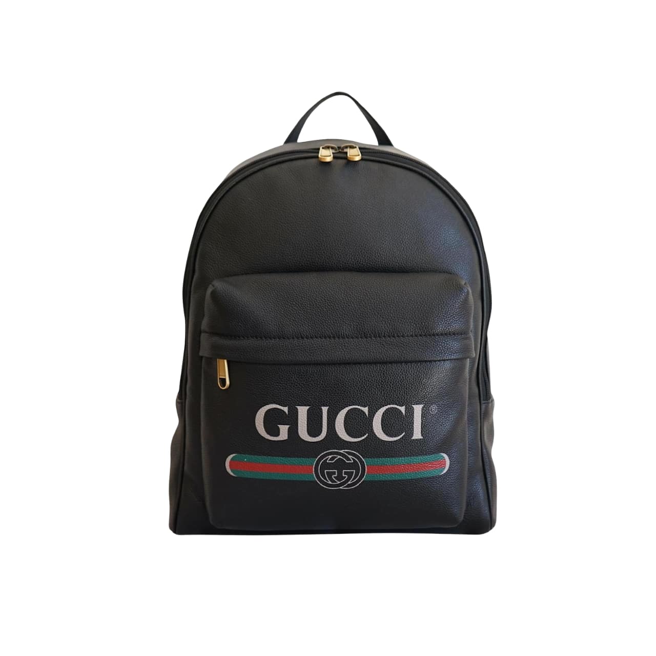 GUCCI PRINT LEATHER BACKPACK BLACK 41CM