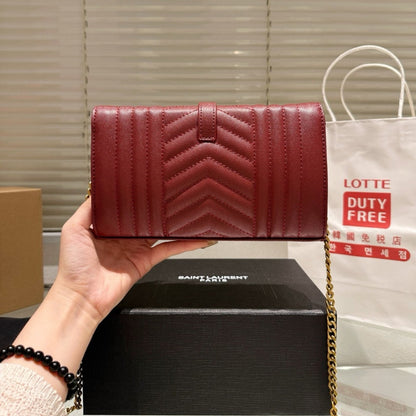 SAINT LAURENT SMALL GRAIN DE POUDRE TRIQUILT MONOGRAM COLLEGE BAG RED 20CM