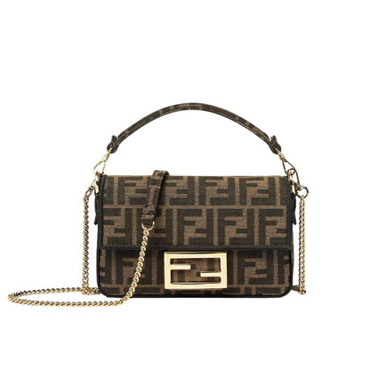 FENDI BAGUETTE MINI BROWN FF JACQUARD FABRIC BAG 20CM 8BS017A6V5F17U4
