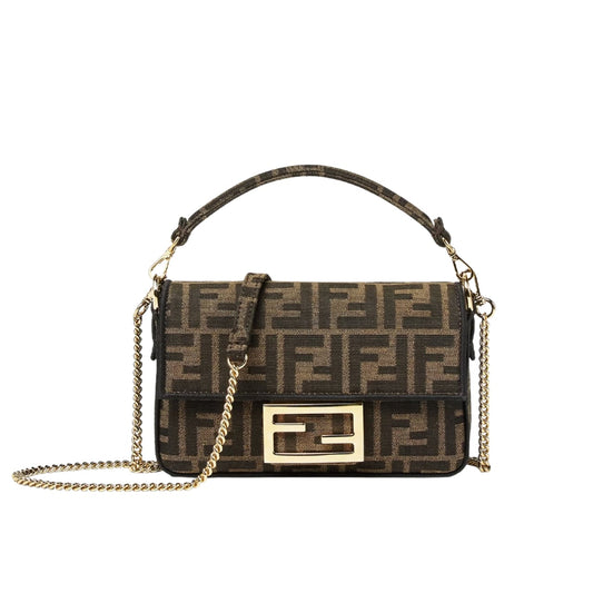 FENDI BAGUETTE MINI BROWN FF JACQUARD FABRIC BAG 20CM 8BS017A6V5F17U4