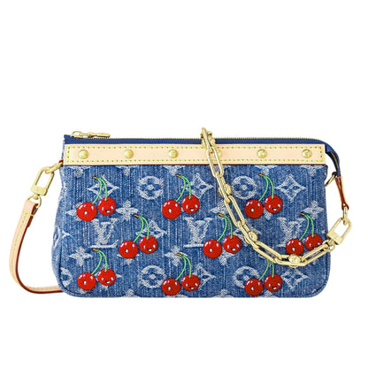 LOUIS VUITTON X TAKASHI MURAKAMI POCHETTE ACCESSOIRES MONOGRAM DENIM BLUE 21CM M13994